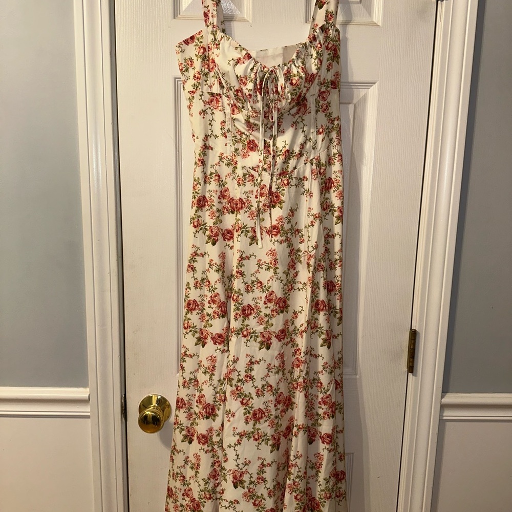 Commense Floral Midi Dress - Cream and Red